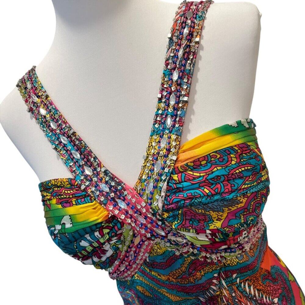 Vintage Dress Small Y2K Formal Prom Gown Beaded Tropical Dress long Cruise Maxi - Picture 7 of 17